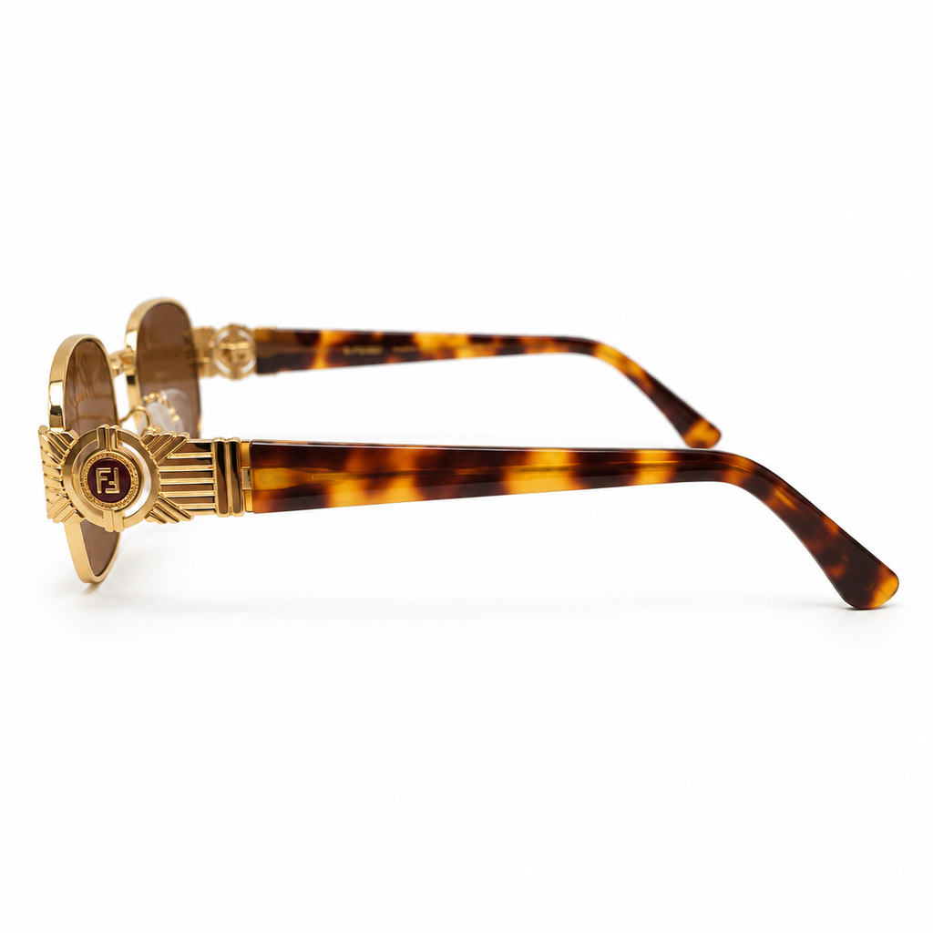 Fendi — Gold Tortoiseshell Medallion Sunglasses — view 2