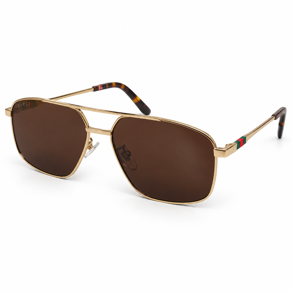 Gucci — Gold Frame Brown Lens Sunglasses — view 1