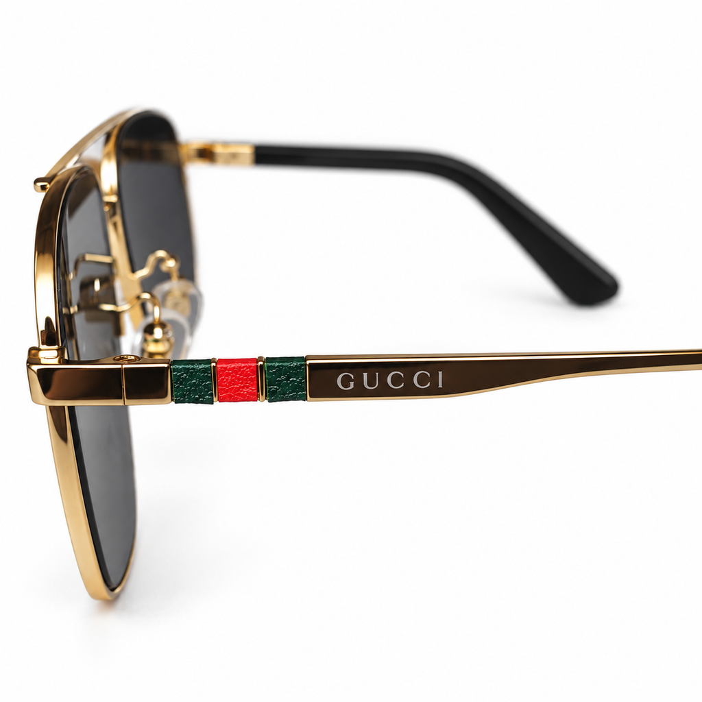 Gucci — Gold Aviator Sunglasses — view 3