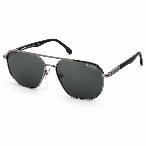 Carrera gunmetal square aviator sunglasses with dark smoky lenses and black arms