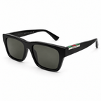 Gucci — Square Sunglasses with Striped Temple Plaques — Black / Silver / Gray