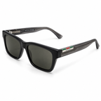 Gucci — Square Sunglasses with Striped Temple Plaques — Black / Smoky Gray Temples