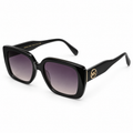 Michael Kors black square sunglasses with gold-tone MK temple logos and plum gradient lenses