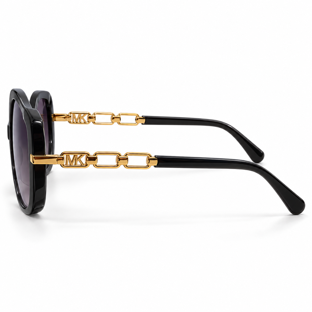 Michael Kors — Chain Temple Sunglasses — Black / Gold / Purple Gray — Side view