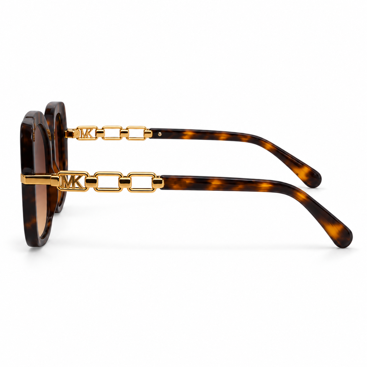 Michael Kors — Chain Temple Sunglasses — Dark Tortoiseshell / Gold / Brown — Side view