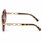 Michael Kors — Chain Temple Sunglasses — Light Tortoiseshell / Rose Gold / Brown — Side view