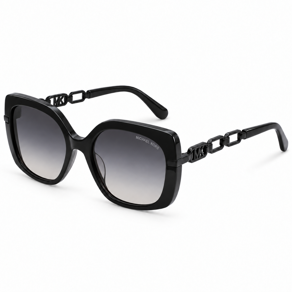 Michael Kors — Chain Temple Sunglasses — Black / Black Chain / Gray Gradient