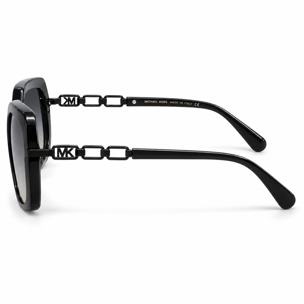Michael Kors — Chain Temple Sunglasses — Black / Black Chain / Gray Gradient — Side view
