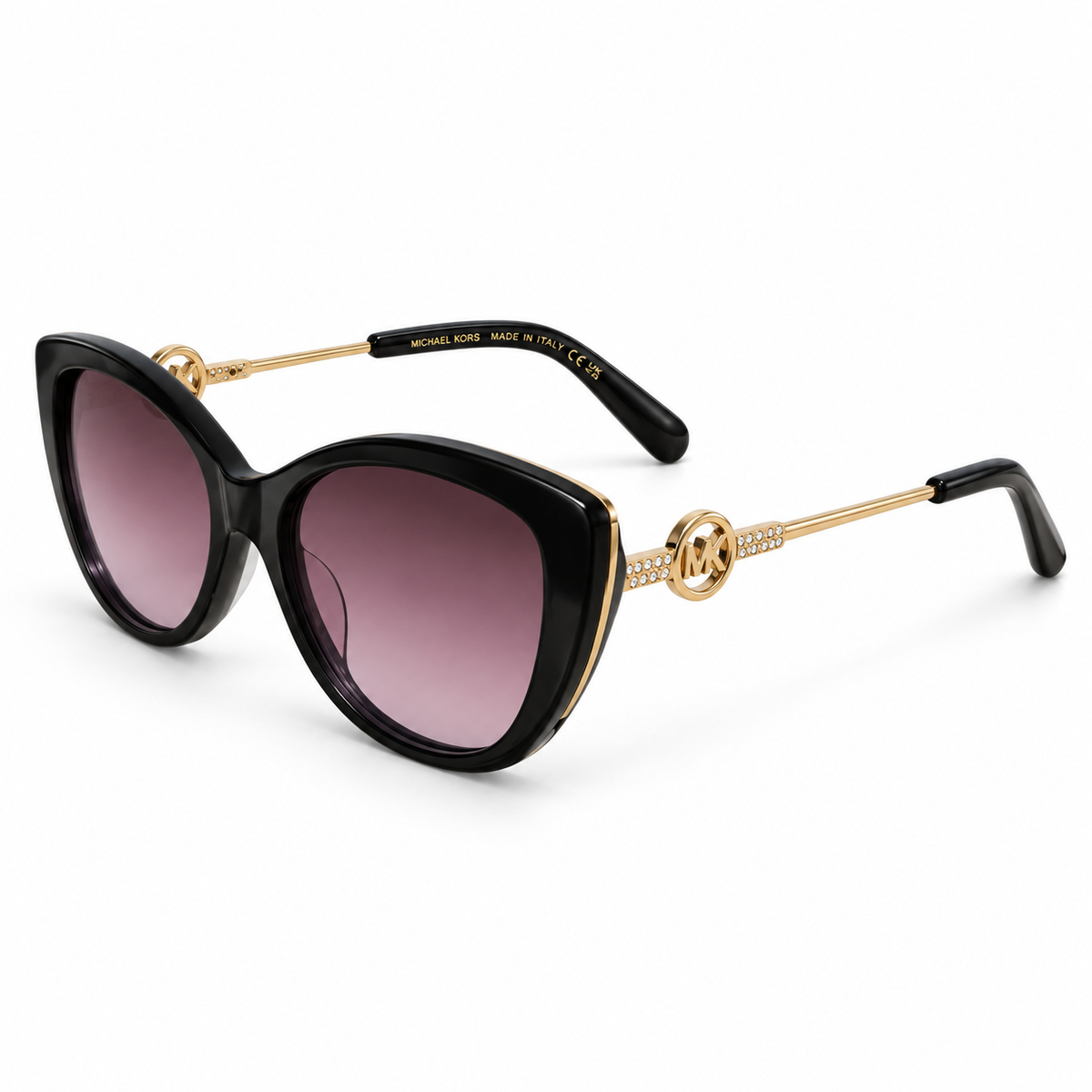 Michael Kors — Butterfly Sunglasses with Crystal Temple Detail — Black / Dark Purple