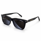 Montblanc striped-temple sunglasses — Black / Gunmetal — three-quarter view