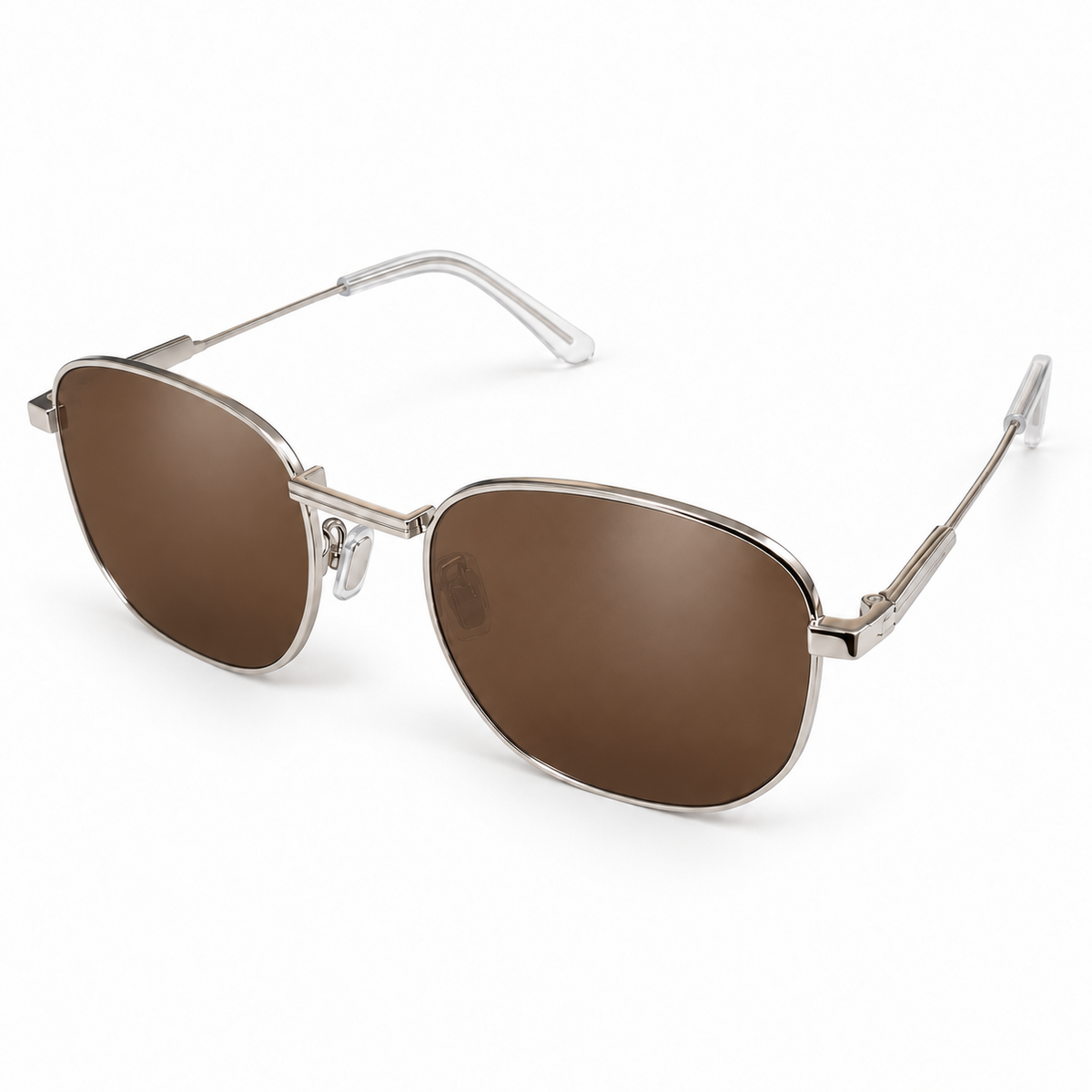 Silver Metal Aviator Sunglasses — Warm Brown Lenses — view 1