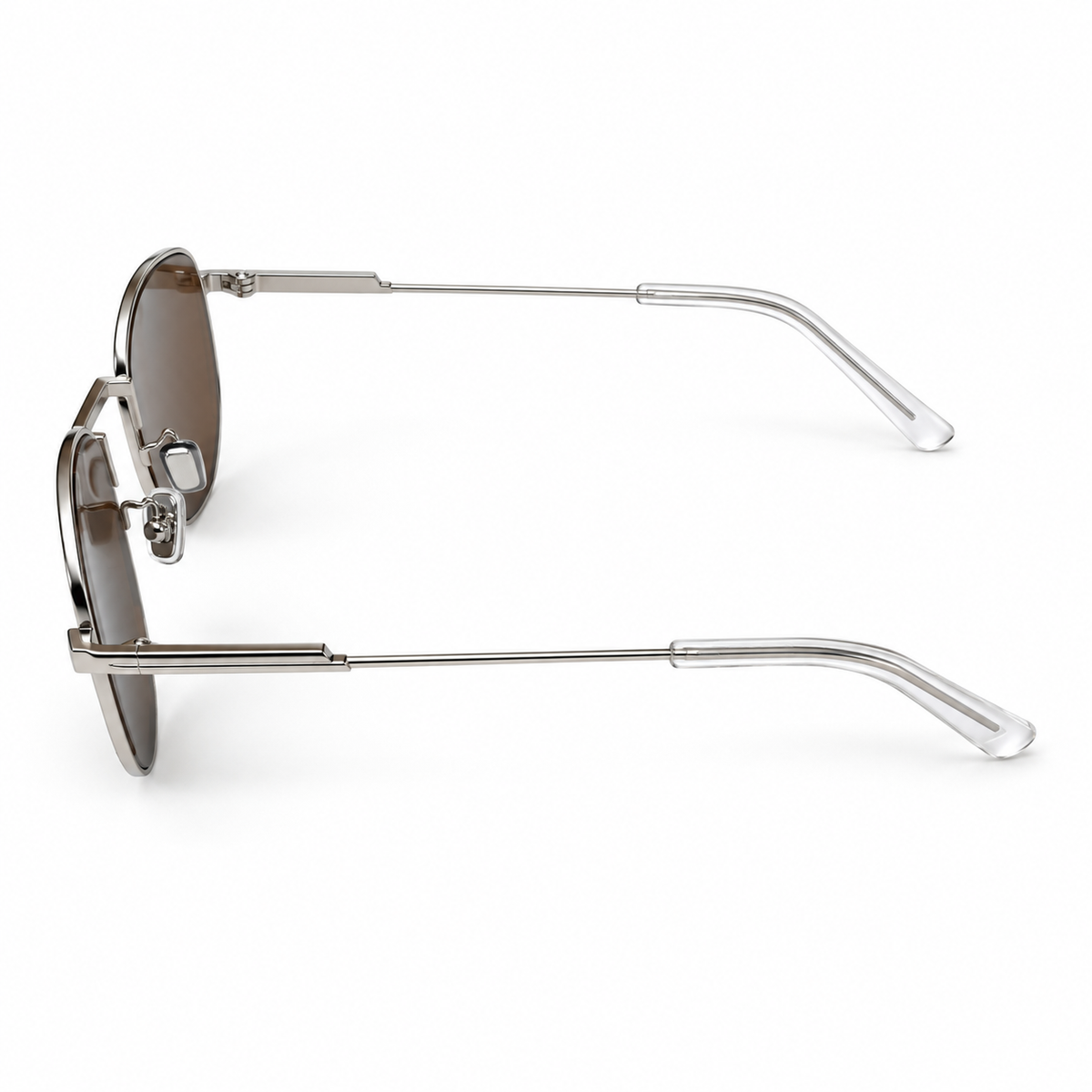 Silver Metal Aviator Sunglasses — Warm Brown Lenses — view 2